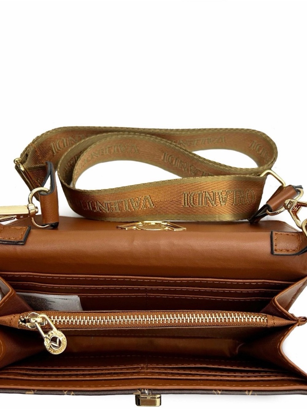 Valentino Orlandi Brown and Tan Crossbody Wallet with Gold Logo - Picture 3 of 4